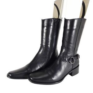 Saks Fifth Avenue Women's US 6,5 Black Leather Slide Zip Riding Boots